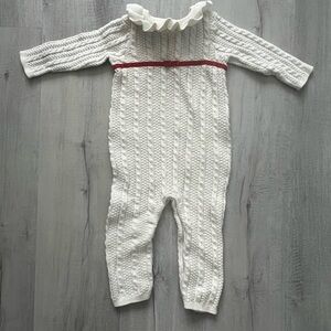 Janie and Jack Cream Cable Knit Romper with Ruffle Collar